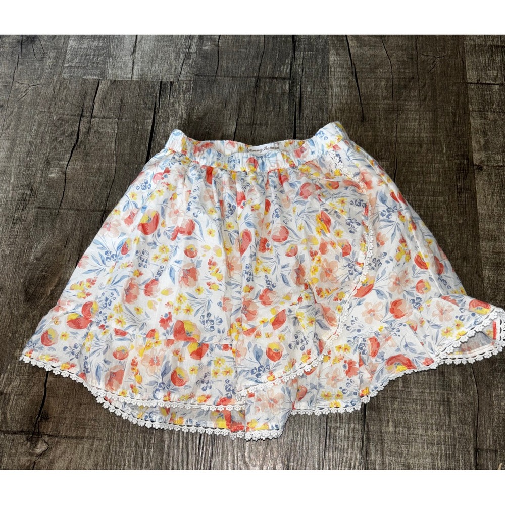 Tommy‎ Bahama Girls Floral Faux Wrap Ruffle Skirt Lace Trim Sz 5 Tropical Cotton